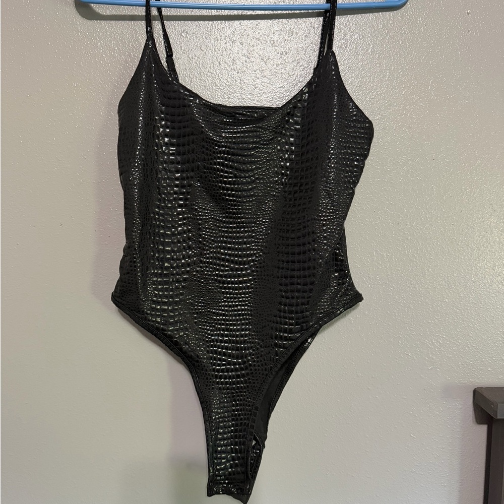 Black Textured One-Piece Bodysuit